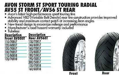 avon sport touring motorcycle tires storm av55 front av56 rear